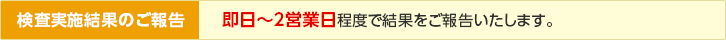 検査実施結果のご報告／即日～２営業日程度で結果をご報告いたします。